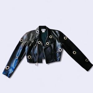Vtg 90s Vegan Leather cropped jacket with Rivet cutouts